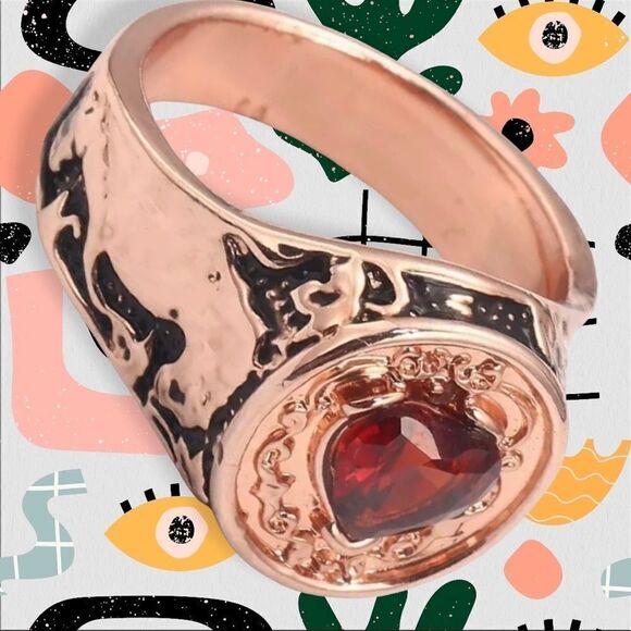 MEN’S ROSE GOLD GARNET HEART NATURAL WEDDING RING 10,11,13,13 - Picture 1 of 3